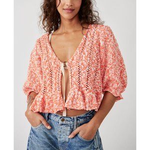 Free People Peach Marble Knit Cropped Cardigan